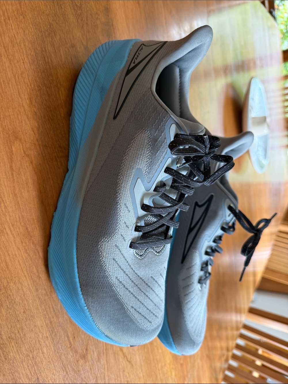 Altra Men's Gray Running Shoe with Light Blue Sole